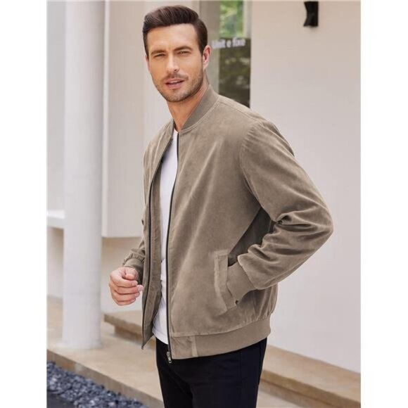 Men's Varsity Jacket Vintage Lightweight Suede Bomber Jackets - Picture 3 of 7